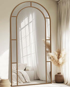 Antok 81" x 41" Full Length Mirror, Floor Mirror Arched Window Decorative Mirror, Metal Framed Decor Farmhouse Floor Mirrors Art Pane Mirrors Wall Decor for Bedroom, Living Room, Entryway Black