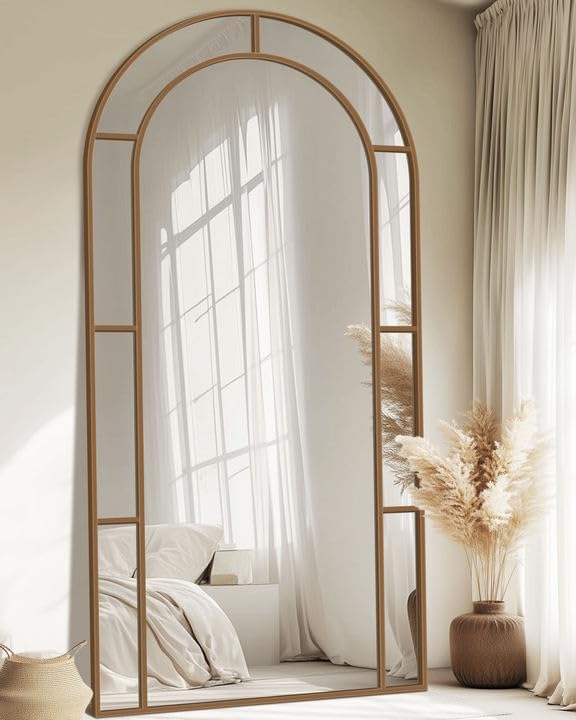 Antok 81" x 41" Full Length Mirror, Floor Mirror Arched Window Decorative Mirror, Metal Framed Decor Farmhouse Floor Mirrors Art Pane Mirrors Wall Decor for Bedroom, Living Room, Entryway Black
