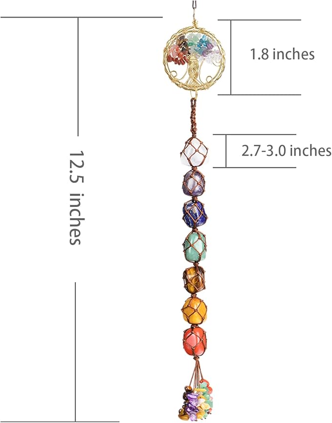 Handmade Crystal Window Car Hanging Ornaments 7 Chakra Home Decoration Feng Shui Ornament Yoga Meditation Car Decoration Tumbled Palm Stones (Style9)