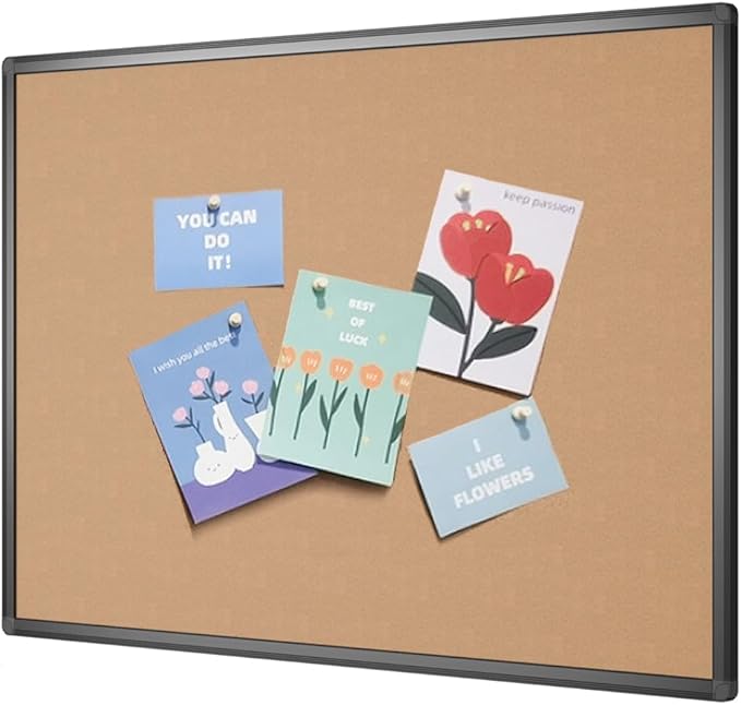 VIZ-PRO Cork Notice Board, 48 X 32 Inches, Cork Bulletin Board with Black Aluminium Frame