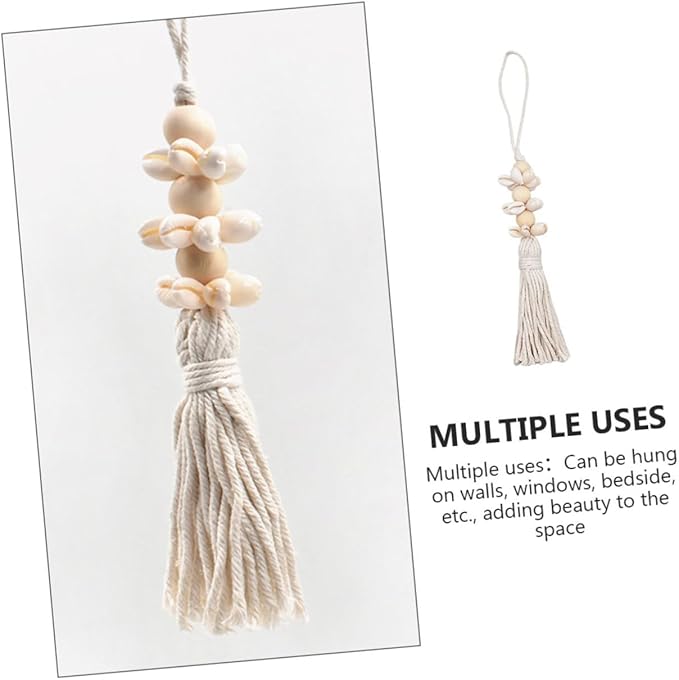 Pastoral Wooden Beads String with Shells and Tassels Creative Boho Decor for Home Beach Inspired Rustic Touch Versatile Hanging Garland for Walls Windows