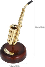 Mini Saxophone Music Box, 7.9in Classic Home Decorative Saxophone, Small Musical Mum Trinket Instrument Ornaments for Home Decoration Housewarming Desktop