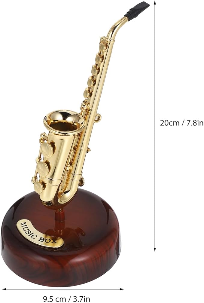 Mini Saxophone Music Box, 7.9in Classic Home Decorative Saxophone, Small Musical Mum Trinket Instrument Ornaments for Home Decoration Housewarming Desktop