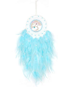 Dreamlike Cyan Blue Tree of Life Dream Catcher Wall Decor with Healing Crystal Stone Handmade Feather Dream Catchers Decoration Wall Hanging for Girls Bedroom Living Room Wedding Party Home Décor