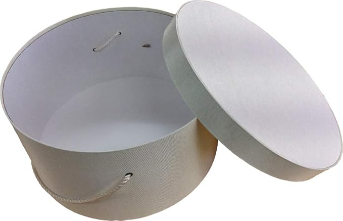 Sarah's Hat Boxes Classic Ivory Hat Box – 12.75" x 6.5" (Dia. x Ht.) Handmade in USA – Odorless Non-Toxic Adhesive, Cording Handle – Premium Storage for Hats & Accessories