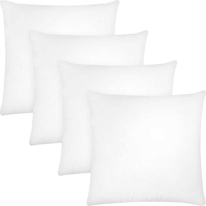 Covers & All Throw Pillow Inserts Only (Pack of 4, White), 65 GSM Non-Woven Fabric with 15D Silicon Fiber Filling, Durable Soft Universal uses for Home Decor Office Indoor Outdoor (Square 28" x 28")