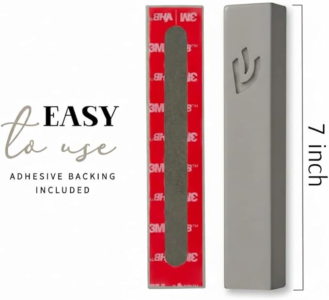 SURI Mezuzah for Door – 7 Inch Light Gray Concrete Mezuzah Case with Printed Scroll, Self-Stick Jewish Entry Design, Fits a 6 Inch Scroll, Gift Box Included