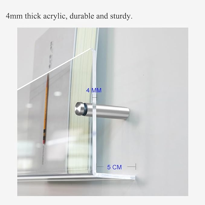 DuvinDD 2 Pack Acrylic Magazine Holder Rack Brochure Holder Wall Mount 24 inch Clear Hanging Magazine Rack Floating Bookshelf for Literature Pamphlet Organizer for Room Office, with Mounting Kit
