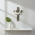 Comfy Hour 13" Rustic Brown Wall Cross Decor, Christian Farmhouse Wall Art with White Cloth, Wooden Look Religious Cross Plaque for Living Room, Bedroom, Entryway, Resin Sculpture Home & Communion Decor