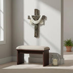 Comfy Hour 13" Rustic Brown Wall Cross Decor, Christian Farmhouse Wall Art with White Cloth, Wooden Look Religious Cross Plaque for Living Room, Bedroom, Entryway, Resin Sculpture Home & Communion Decor