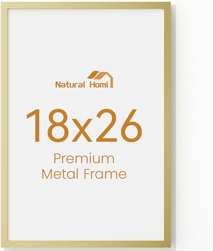 18x26 Aluminum Metal Picture Frame,Tempered Glass Gold Photo Frame 18x26 for Family Photo,Posters,Art,Document to Wall Mount Horizontally or Vertically