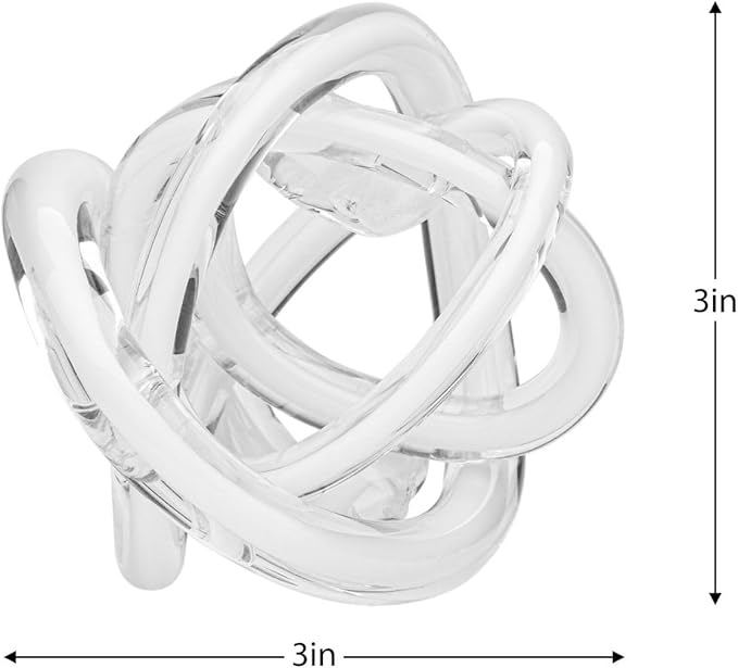 Torre & Tagus Orbit Hand Blown Glass Infinity Knot Sculpture - 3 Inch Glass Art White Knot Decor Ball for Home Decor, Small Centerpiece Table Decoration for Home Interior (Solid White)