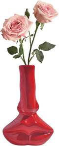 Red Lip Vase, Unique Ceramic Face Shaped Artistic Vase for Flowers, Red Room Dining Table and Desk Decoration