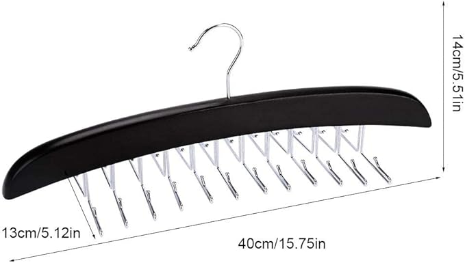 Wooden Tie Hanger,24 Tie Organizer Rack Hanger Holder Hook (Black, 24 Hooks)