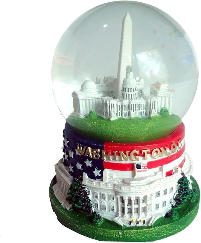 Washington, D.C. Snow Globe with Famous Buildings and Monuments - American Flag Base - Large