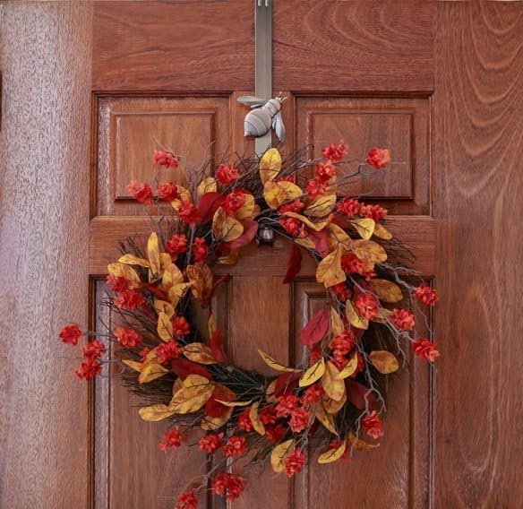 Haute Decor Adapt Adjustable Length Wreath Hanger with Interchangeable Icons (Oil Rubbed Bronze-Bee/Sun/Pumpkin/Snowflake) - 4 Wreath Hangers in 1 - Sturdy Door Wreath Hanger