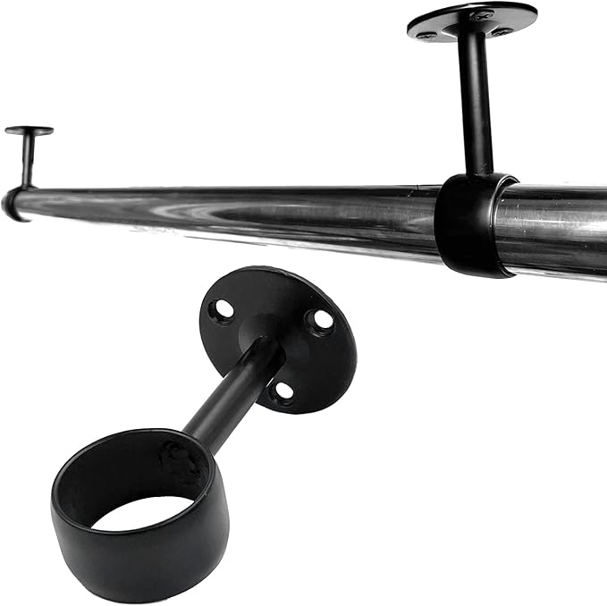 1-1/4 Inch 4 Packs Black Heavy Duty Stainless Steel Closet Rod End Supports Closet Pole Sockets Curtain Rod Brackets， Closet Rod Brackets (Qualcomm Flange)