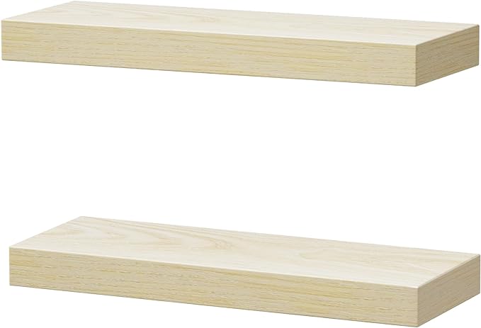 QEEIG Bathroom Floating Shelves for Wall - 15.7" Wall Mounted Shelf Over Toilet Farmhouse Home Decor Display Bookshelf Small 15.7 x 6.7 inch Set of 2, Natural (008-40N)