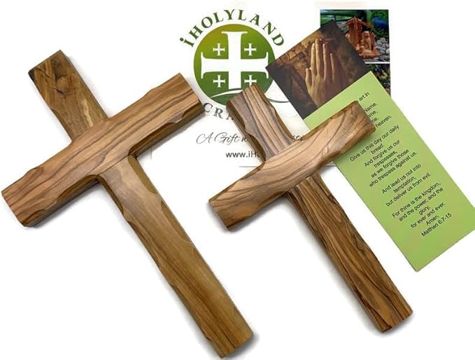 Olive Wood Wall Cross from Bethlehem, Wall Hanging Wooden Crosses, Christening Confirmation Cross Gift, Baptism Gifts, Holy Wall Cross, Hand Made religious décor Cross Holy Land (Large 8" x 5")