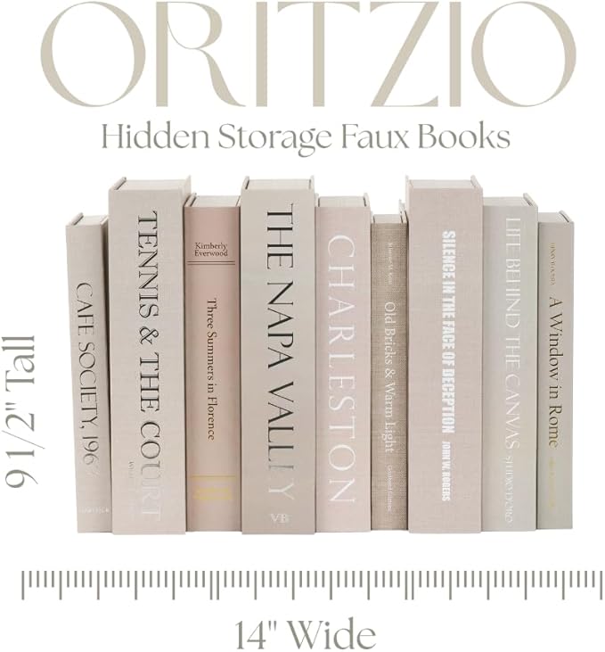 9 Faux Books Neutral - Decorative Box with Hidden Storage, Neutral Home Accessory, Bookshelf Accent, Coffee Table Book, Home Staging Accessory, Paper Wrapped Books