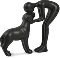 Abstract Resin Hand-Painted Sculpture of Person and Dog Bonding – Head-to-Head Intimate Figurine Decoration for Office、Living Room、Bedroom、Home， Memory Gifts for Pet Lovers (Black)