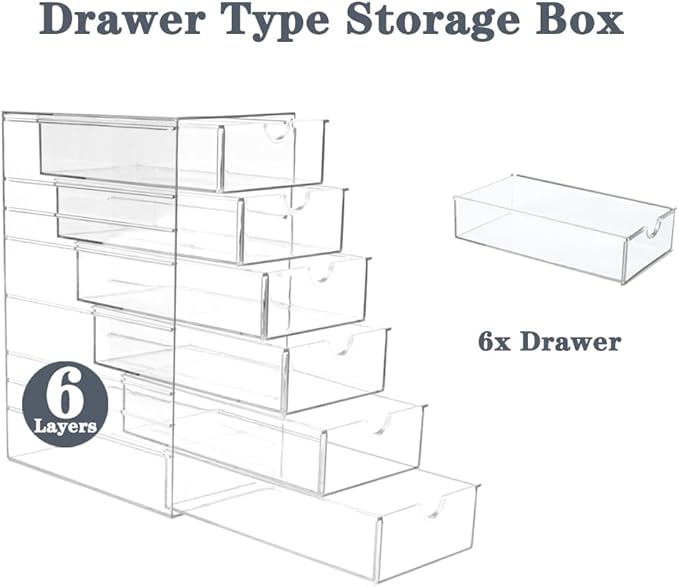 Clear Acrylic 6 Drawers Storage Organizer for Hair Accessories Stackable Containers Box for Cosmetics Jewelry Stationery Storage Organization Drawers Set (6 Drawers)