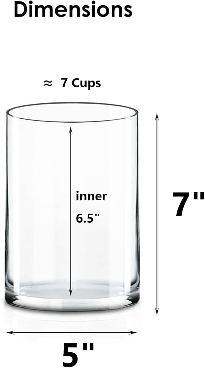 CYS EXCEL Glass Cylinder Vase (H:7" D:5") | Multiple Size Choices Glass Flower Vase Centerpieces | Hurricane Floating Candle Holder Vase
