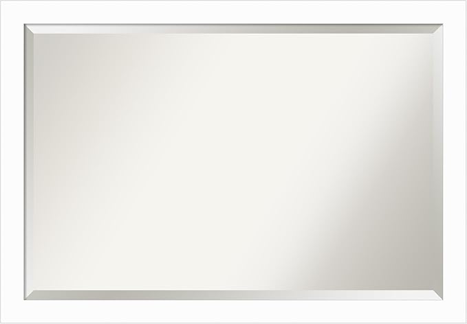 Amanti Art White Wall Mirror 27x39 Basic White Narrow Rectangle Bathroom Mirror for Wall Decor Living Room, Large Casual Wood Frame, Hangs Horizonally and Vertically, Bathroom Decor, Beveled Edge