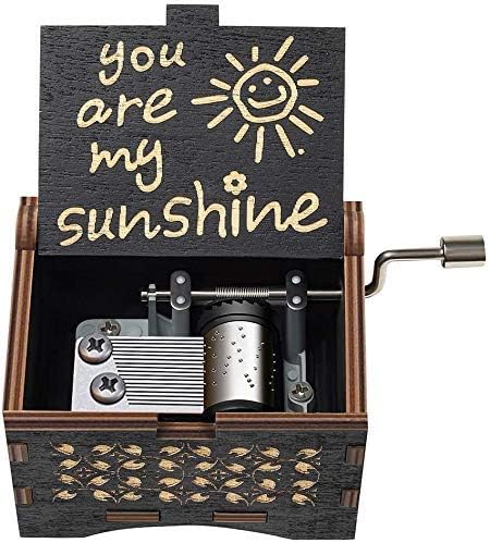 Dream Loom Wooden Music Box, Hand Cranked Laser Engraved Small Musical Boxes for Kids, Play You are My Sunshine Melody