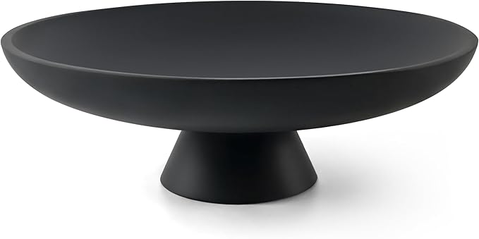 LIN CHUAN Large Decorative Bowl, Modern Resin Pedestal Bowl for Home Decor, Stylish Fruit Bowl for Kitchen Counter, Chic Key Holder for Entry Table, Matte Black