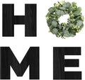 Pinkpum Wood Home Sign with Artificial Eucalyptus Wreath for O, Hanging Farmhouse Wall House Decor Wood Letters for Wall Art Rustic Home Decor, Wall Decor for Living Room Kitchen Entryway (Black)