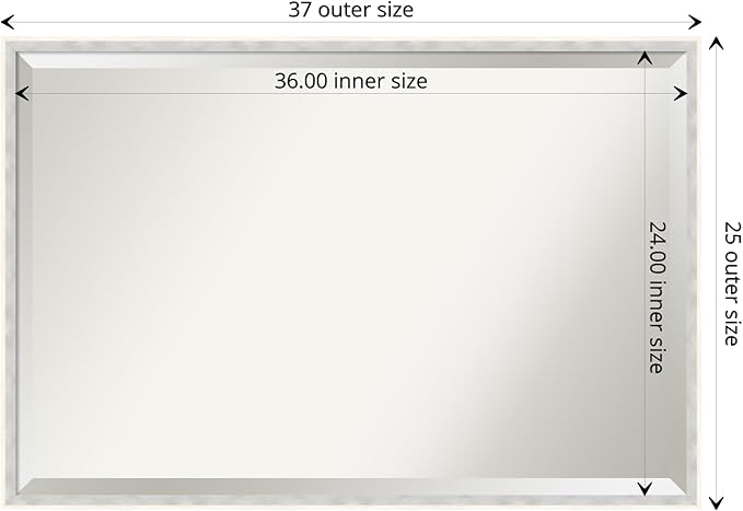 Amanti Art White Wall Mirror 25x37 Paige White Silver Rectangle Bathroom Mirror for Wall Decor Living Room, Large Modern Wood Frame, Hangs Horizonally and Vertically, Bathroom Decor, Beveled Edge