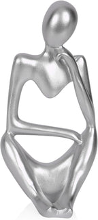 Sandstone Resin Thinker Style Abstract Sculpture Statue Collectible Figurines Home Office Bookshelf Desktop Decor (Small Silver, Right)