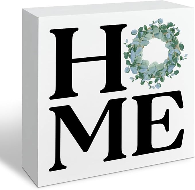 Farmhouse Home Decor, Home Wood Signs, Entryway Wall Art, Family Room Sign, Housewarming Gift, Box Sign Decor Tabletop, Living Room Decoration, Hallway Decoration, 5.1x5.1inches