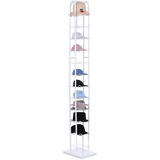 Tandefio 78" White Floor Standing Hat Rack Tower 12 Tier Hat Display Rack Cap Organizer Metal Hats Stand Hats Wigs Holder for Cap Retail Display Storage Vertically