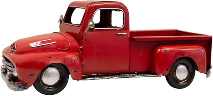 VILLAGE GIFT IMPORTERS Rustic Farmhouse-Style Decorative Red Pickup Truck | Set on Flat Surface in Your Office, Home, or Garage | Christmas Tree Farm Truck 16" x 5.5" x 6.5"