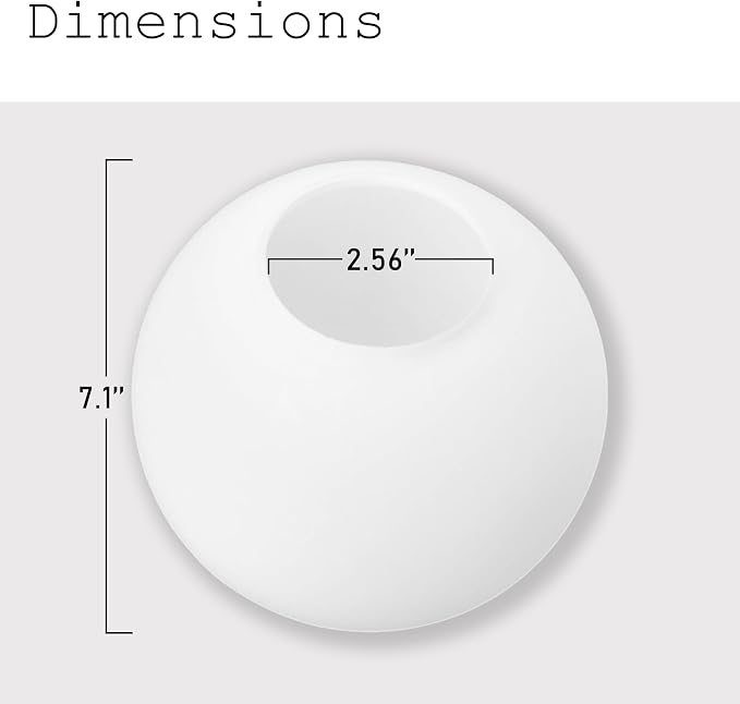 7.1 Inch Frosted White Glass Globe Lamp Shade with 2.56" Smooth Opening (No Lip) Milk Glass Ball Lampshade Cover Opal Sphere Shade Chandelier Light Fixture for Wall Sconce Pendant Light Table Lamp