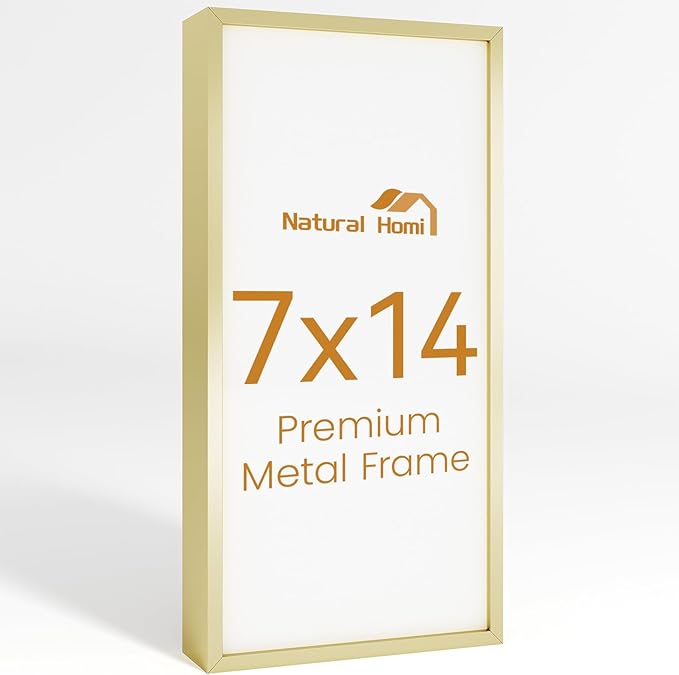 7x14 Aluminum Metal Picture Frame,Tempered Glass Gold Photo Frame 7x14 for Family Photo,Posters,Art,Document to Wall Mount Horizontally or Vertically