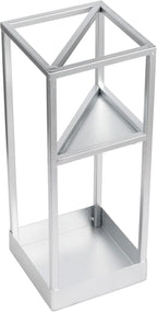 MyGift 20 Inch Tall Modern Silver Tone Metal Geometric Freestanding Entryway Umbrella Rack or Cane Holder with Shelf for Small Umbrellas and Bottom Drip Tray