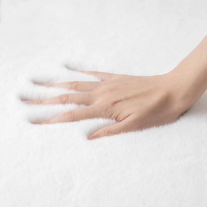 White Faux Bunny Fuzzy Fur Rugs for Bedroom Living Room Shag Washable Furry Area Rug 2x6 Nursery Shaped Rug Teen Room Décor
