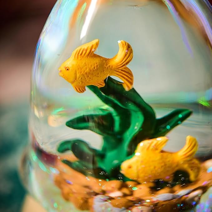 Unique Goldfish Aquarium Snow Globe with Gift Wrapped Box - Decorative Glass Ball with Glitter Water Effect, Ideal for Housewarming & Birthday Gifts, Miniature Tabletop Decor