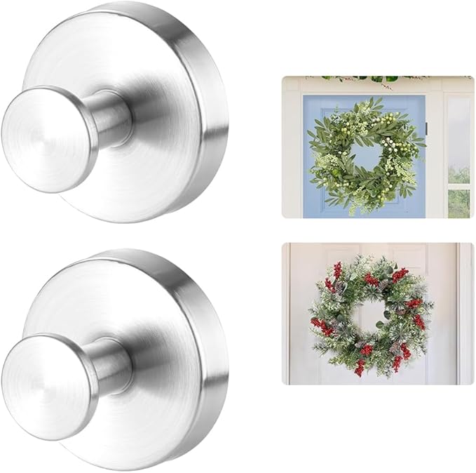 Suction Cup Wreath Hanger，Suction Cup Hooks Hanging 15 Lbs，Waterproof Suction Cup Wreath Holder for Windows, Shower, Wreaths，Smooth Doors (Silver, 2)