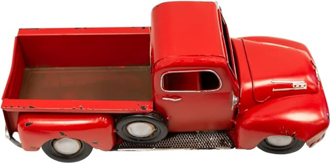 VILLAGE GIFT IMPORTERS Rustic Farmhouse-Style Decorative Red Pickup Truck | Set on Flat Surface in Your Office, Home, or Garage | Christmas Tree Farm Truck 16" x 5.5" x 6.5"
