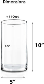 CYS Excel Glass Cylinder Vase (H:10" D:5") | Multiple Size Choices Glass Flower Vase Centerpieces | Hurricane Floating Candle Holder Vase