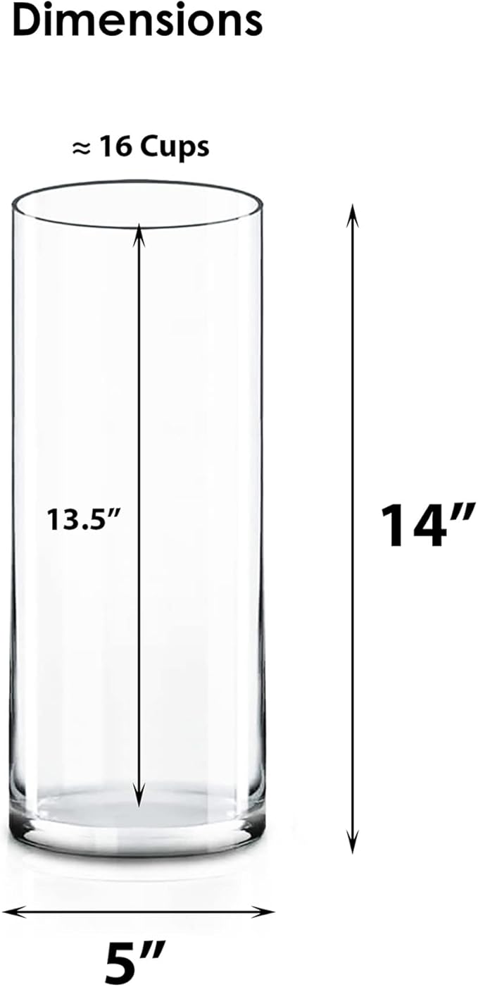 CYS Excel Glass Cylinder Vase (H:14" D:5") | Multiple Size Choices Glass Flower Vase Centerpieces | Hurricane Floating Candle Holder Vase