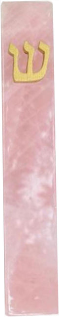 A&S Mezuzot Quartz Mezuzah Case with Engraved Shin Design Easy Peel and Stick Judaica Door Mezuza (Pink+Gold, 6 Inches)
