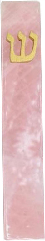 A&S Mezuzot Quartz Mezuzah Case with Engraved Shin Design Easy Peel and Stick Judaica Door Mezuza (Pink+Gold, 6 Inches)
