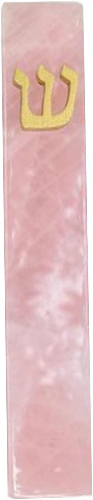 A&S Mezuzot Quartz Mezuzah Case with Engraved Shin Design Easy Peel and Stick Judaica Door Mezuza (Pink+Gold, 6 Inches)