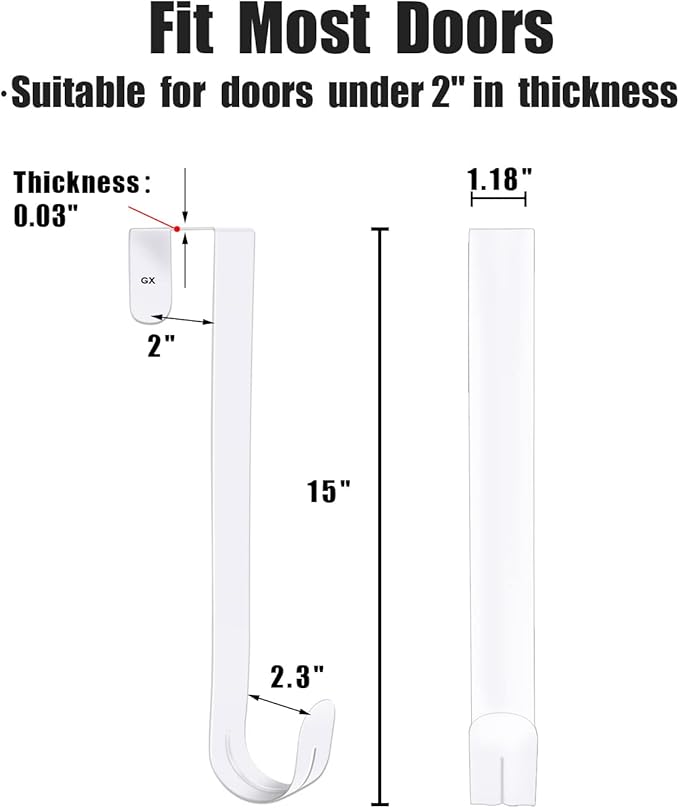 GameXcel 2 Pcs 15" Wreath Hanger for Front Door - Large Wreath Metal Hook for Christmas Wreath Over The Door Hanger - White