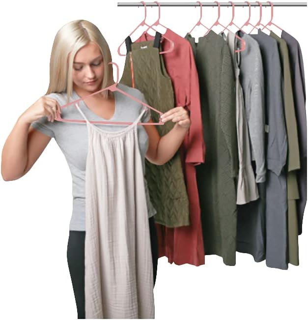 Sharpty Plastic Hangers Clothes Hangers for Clothing, Closet, Coats & Shirts - Durable & Space Saving - for Everyday Standard Use, Room Essentials & Basics - 60 Pack - Pink